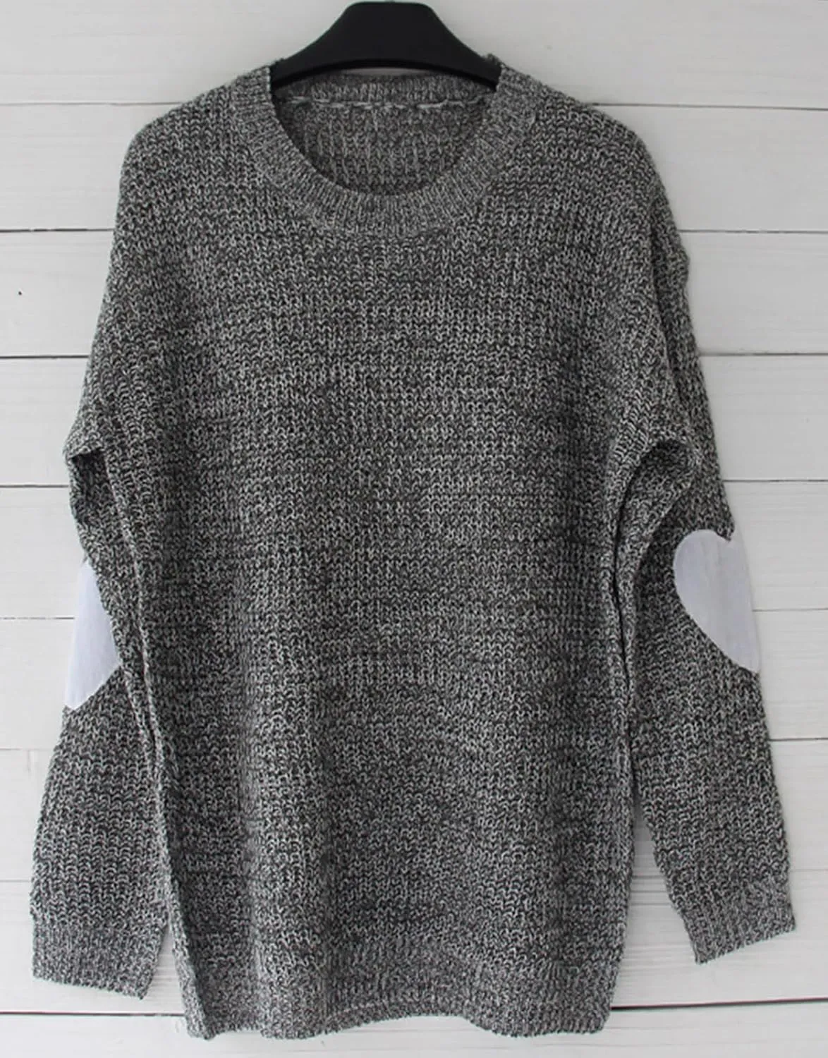shermie Women's Cute Heart Pattern Elbow Patchwork Knitted Sweaters Long Sleeve Crew Neck Casual Pullover