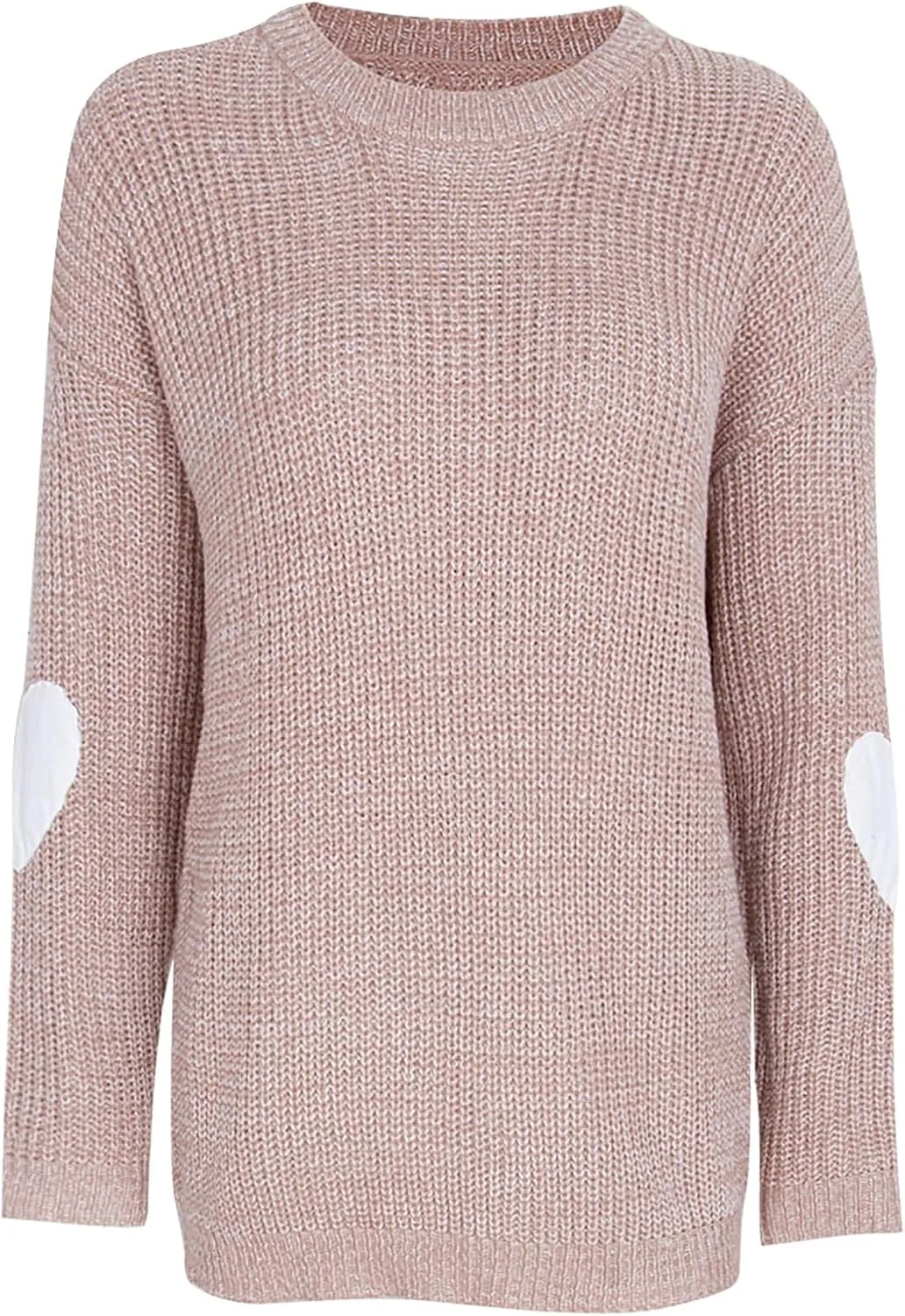 shermie Women's Cute Heart Pattern Elbow Patchwork Knitted Sweaters Long Sleeve Crew Neck Casual Pullover