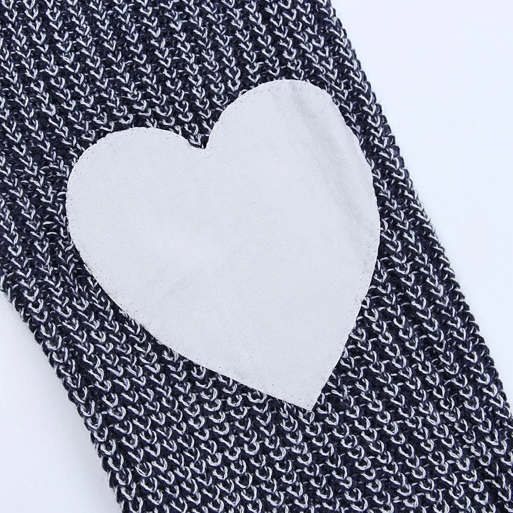 shermie Women's Cute Heart Pattern Elbow Patchwork Knitted Sweaters Long Sleeve Crew Neck Casual Pullover