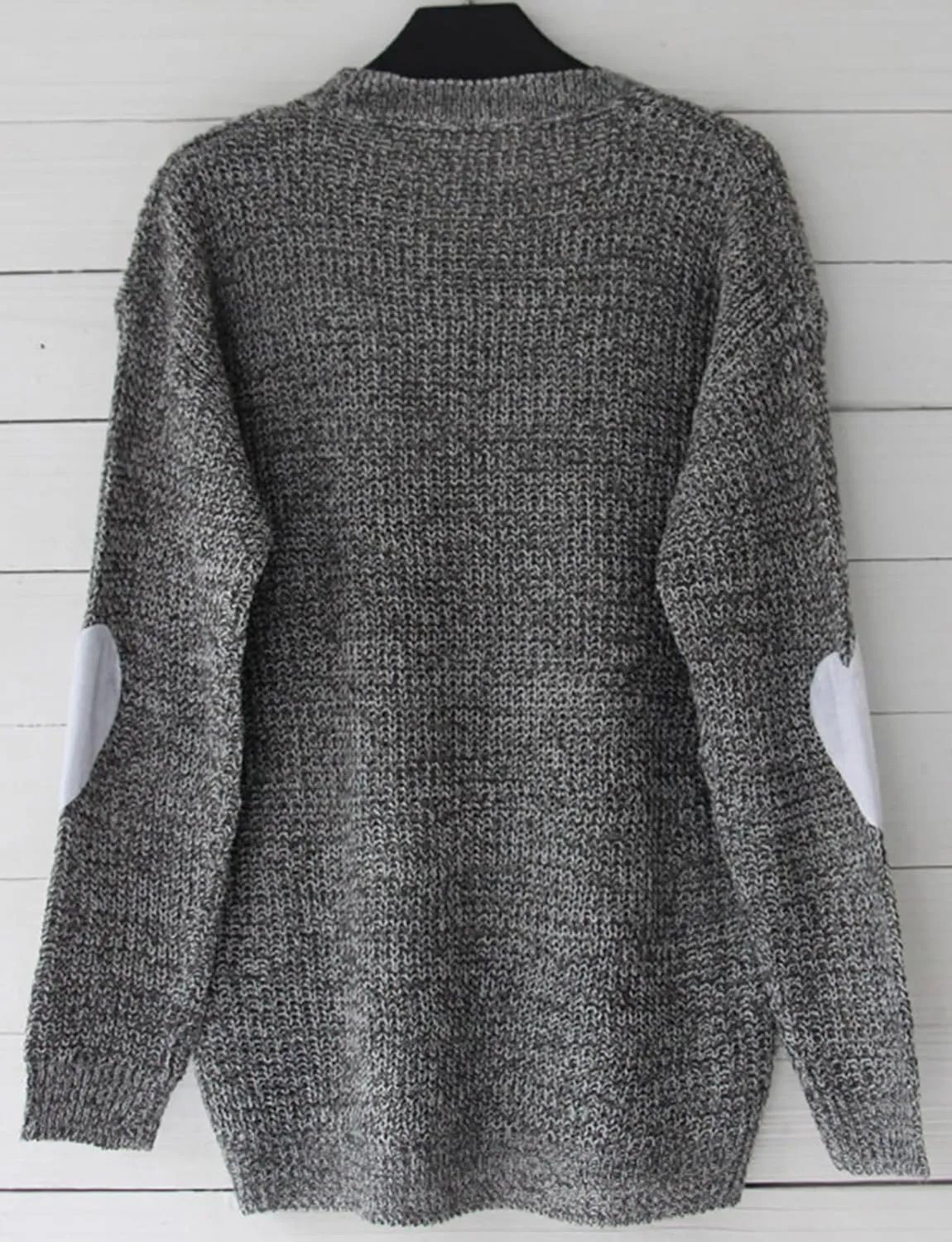 shermie Women's Cute Heart Pattern Elbow Patchwork Knitted Sweaters Long Sleeve Crew Neck Casual Pullover