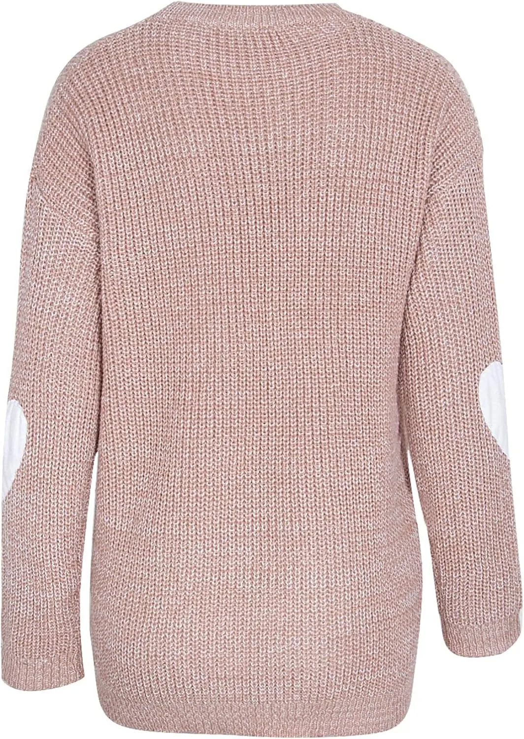 shermie Women's Cute Heart Pattern Elbow Patchwork Knitted Sweaters Long Sleeve Crew Neck Casual Pullover