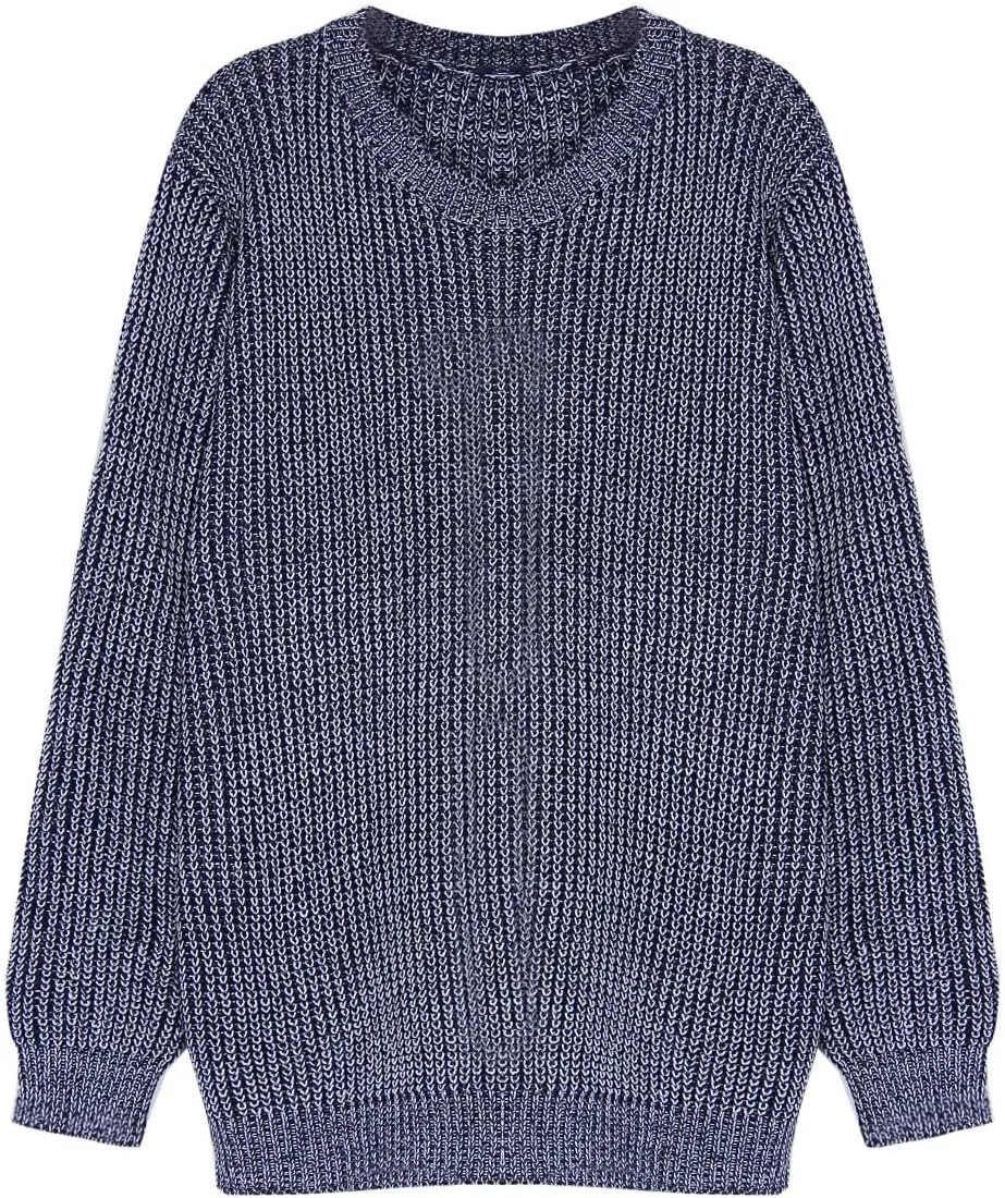 shermie Women's Cute Heart Pattern Elbow Patchwork Knitted Sweaters Long Sleeve Crew Neck Casual Pullover