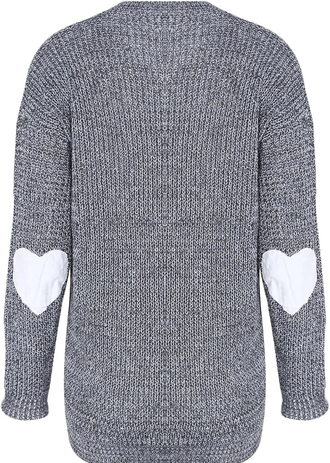shermie Women's Cute Heart Pattern Elbow Patchwork Knitted Sweaters Long Sleeve Crew Neck Casual Pullover