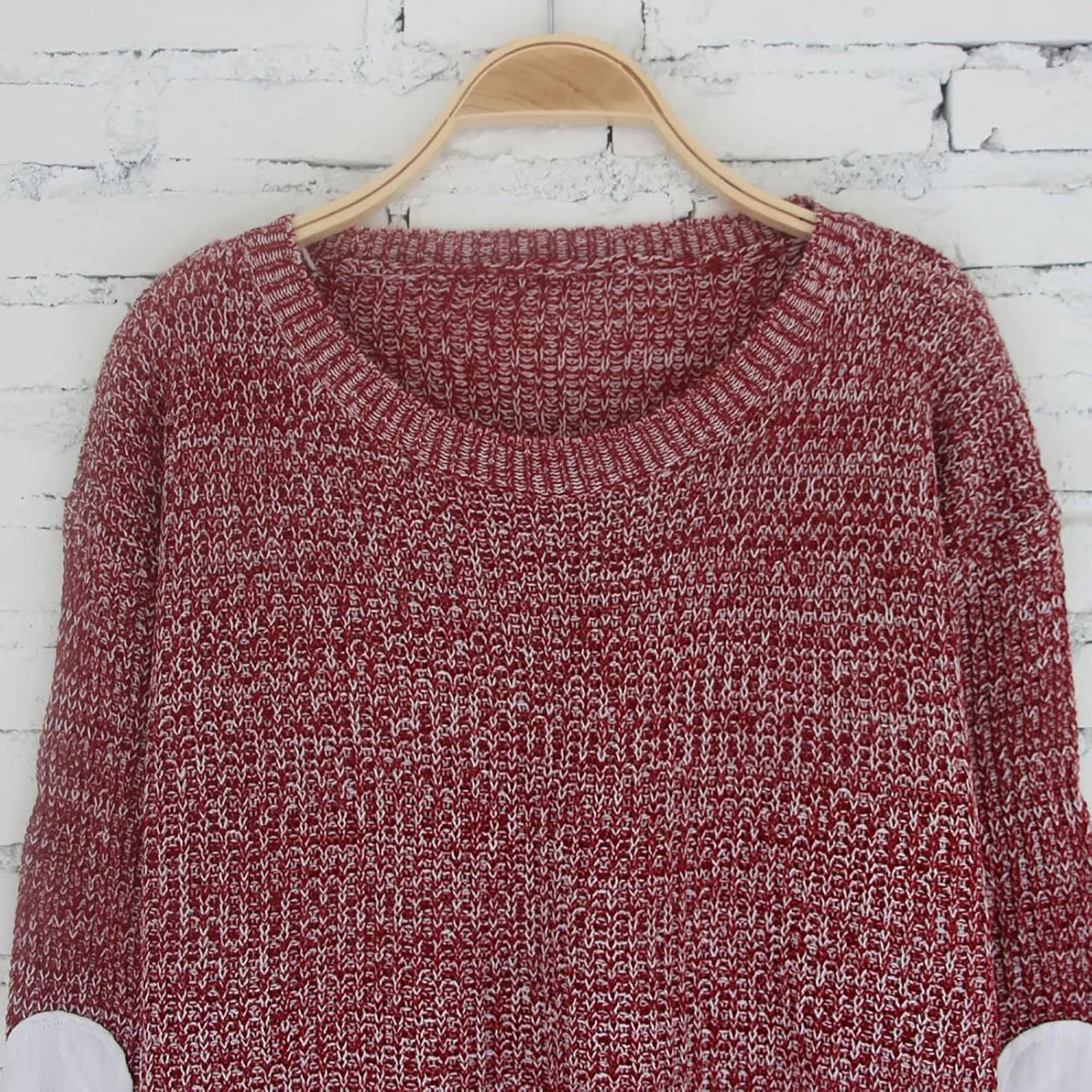 shermie Women's Cute Heart Pattern Elbow Patchwork Knitted Sweaters Long Sleeve Crew Neck Casual Pullover