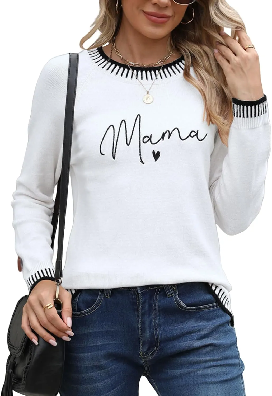 shermie Women's Long Sleeve Crew Neck Sweater Casual Lightweight American Flag Pullover Sweaters