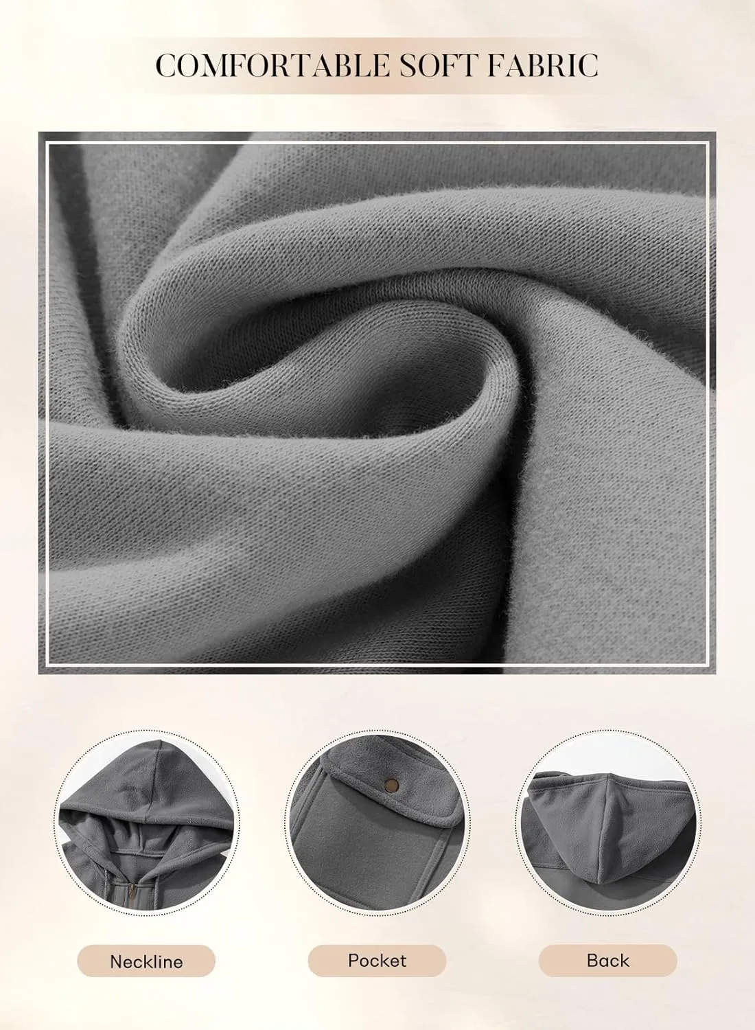 SHEWIN Jackets for Women Casual Long Sleeve Drawstring Fuzzy Sherpa Hooded Zip Up Jacket Coats With Pockets