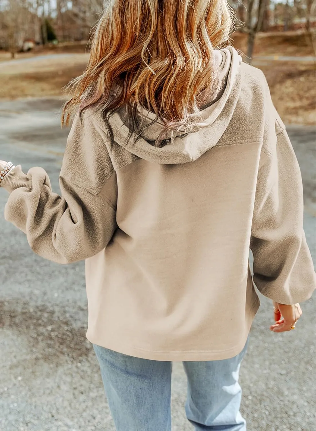 SHEWIN Jackets for Women Casual Long Sleeve Drawstring Fuzzy Sherpa Hooded Zip Up Jacket Coats With Pockets