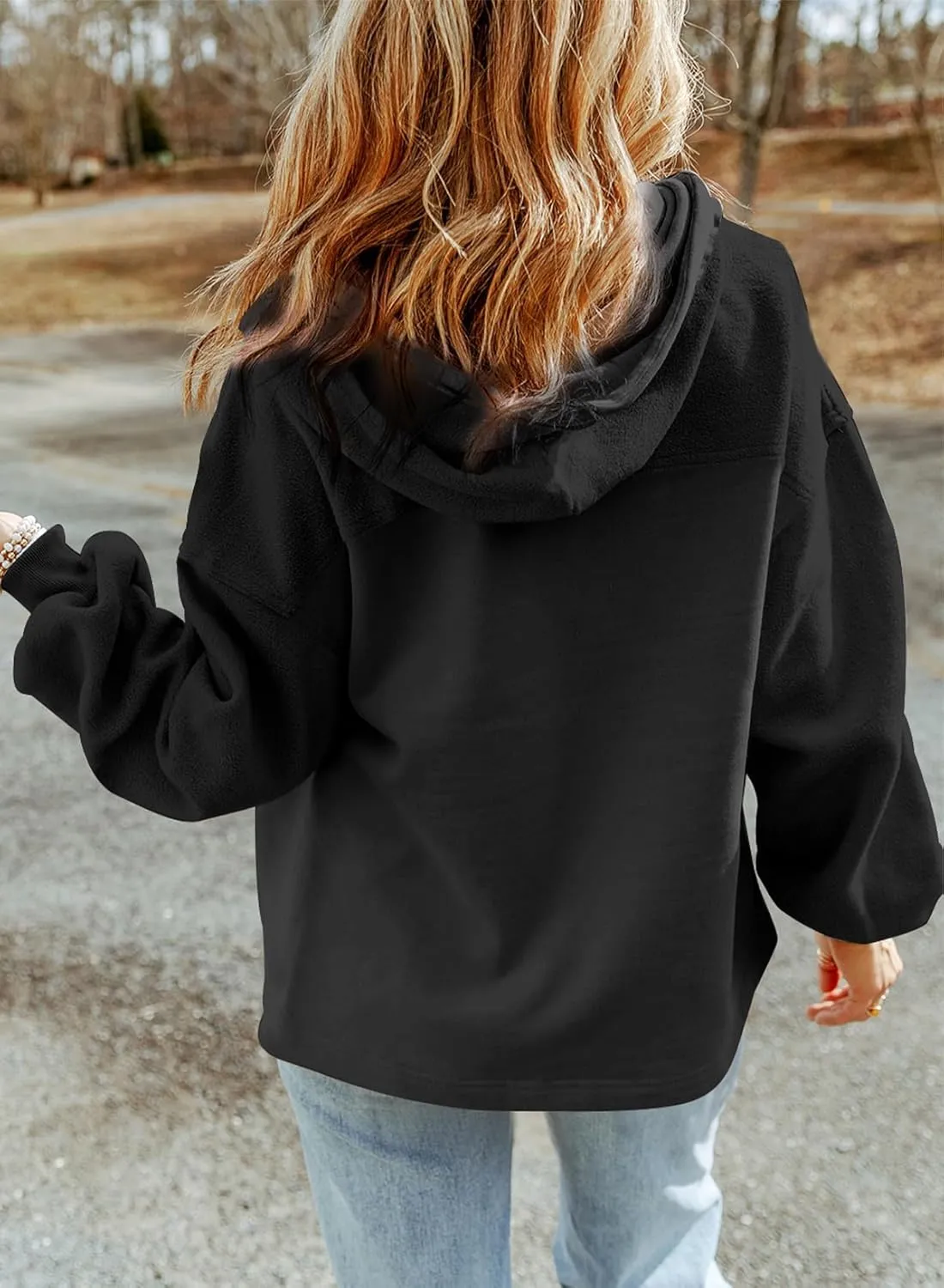 SHEWIN Jackets for Women Casual Long Sleeve Drawstring Fuzzy Sherpa Hooded Zip Up Jacket Coats With Pockets