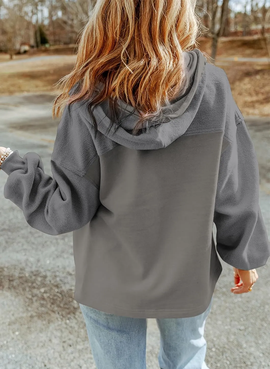 SHEWIN Jackets for Women Casual Long Sleeve Drawstring Fuzzy Sherpa Hooded Zip Up Jacket Coats With Pockets