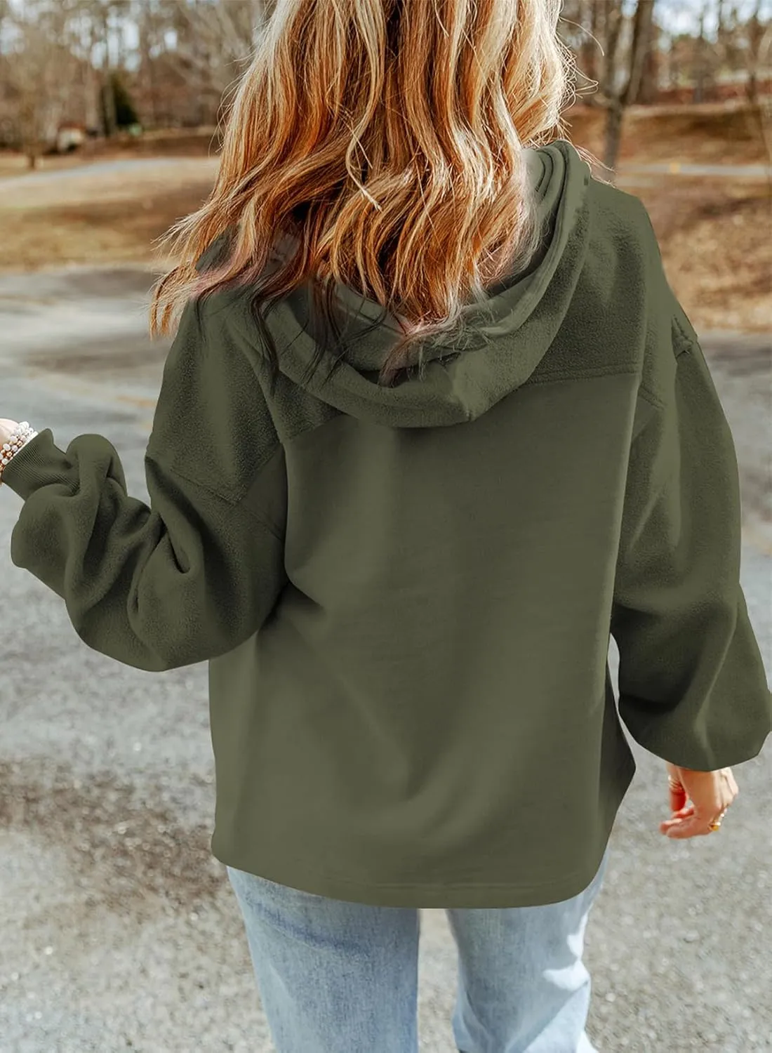 SHEWIN Jackets for Women Casual Long Sleeve Drawstring Fuzzy Sherpa Hooded Zip Up Jacket Coats With Pockets