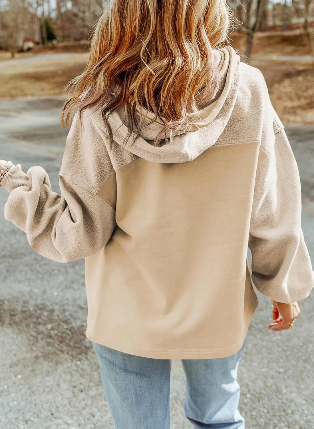 SHEWIN Jackets for Women Casual Long Sleeve Drawstring Fuzzy Sherpa Hooded Zip Up Jacket Coats With Pockets