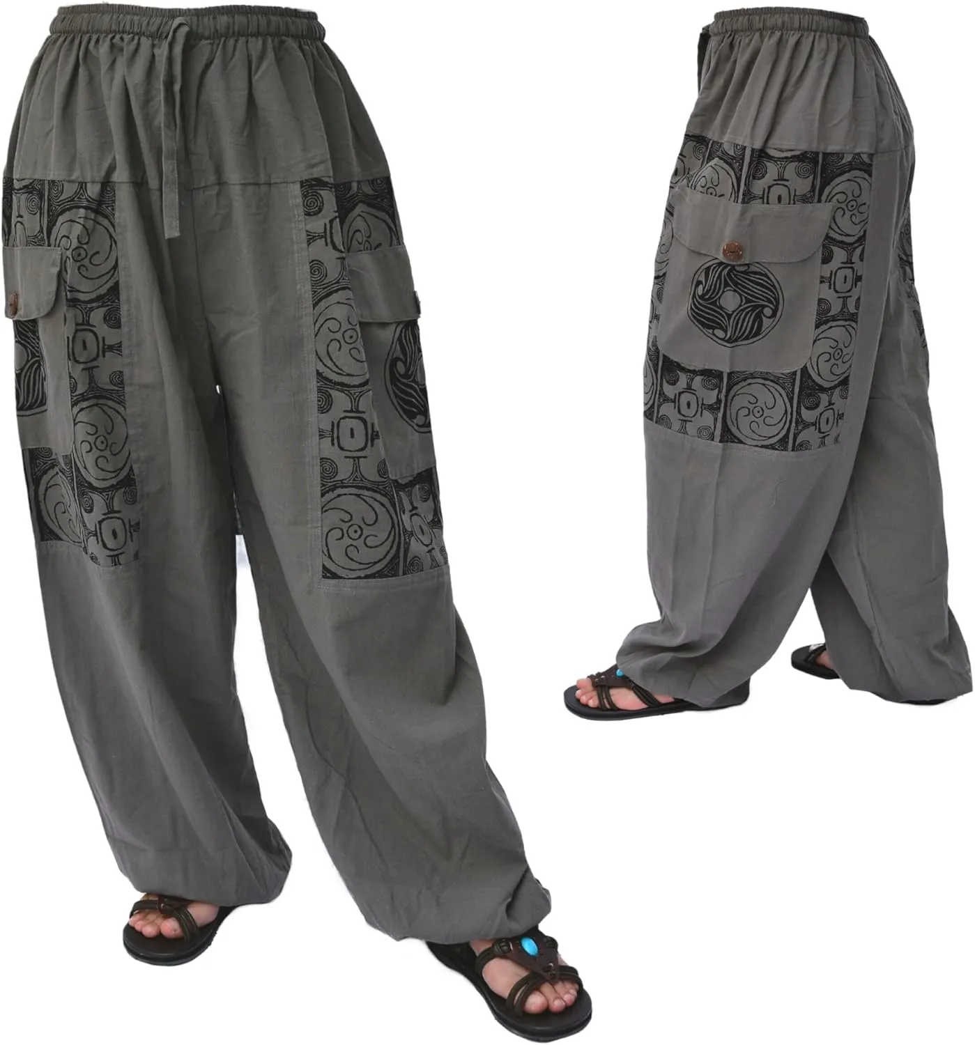Siamrose Baggy Yoga Harem Pants Men Women Casual Lounge Trousers, 2 Big Pockets, One Size. Elastic Waist