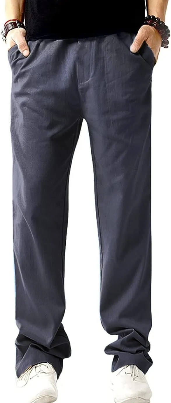 SIR7 Men's Linen Casual Lightweight Drawstrintg Elastic Waist Summer Beach Pants