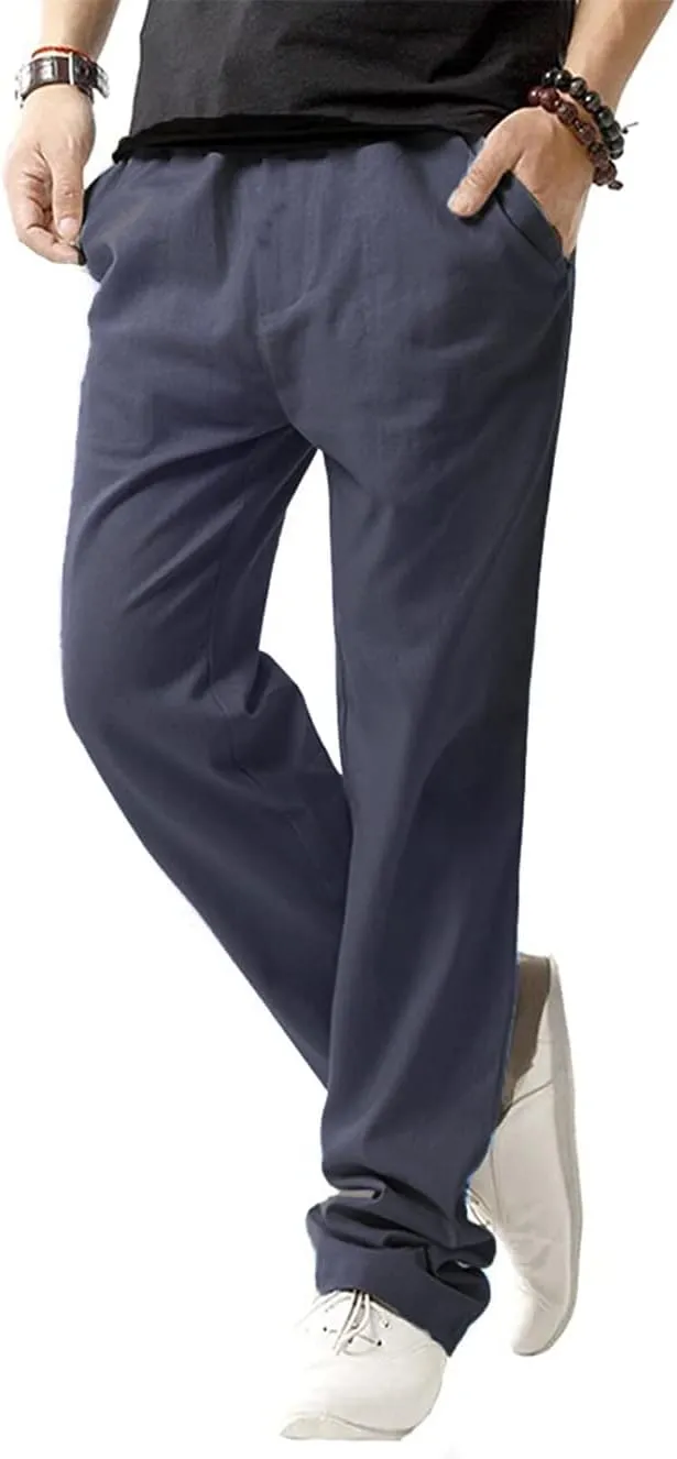SIR7 Men's Linen Casual Lightweight Drawstrintg Elastic Waist Summer Beach Pants