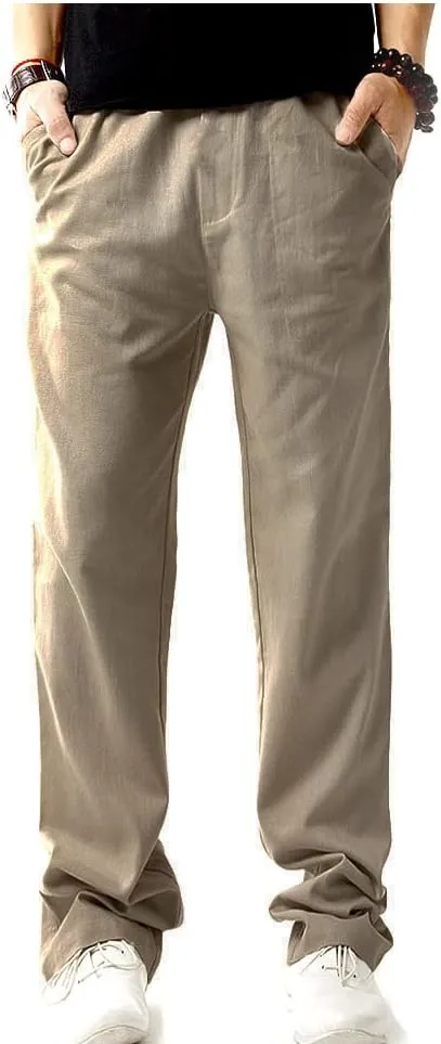 SIR7 Men's Linen Casual Lightweight Drawstrintg Elastic Waist Summer Beach Pants
