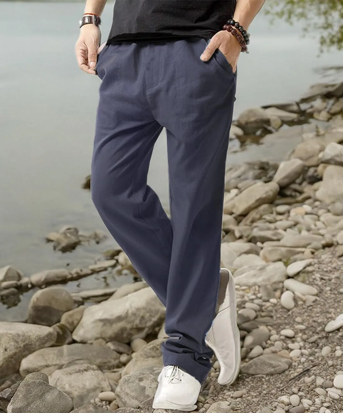 SIR7 Men's Linen Casual Lightweight Drawstrintg Elastic Waist Summer Beach Pants
