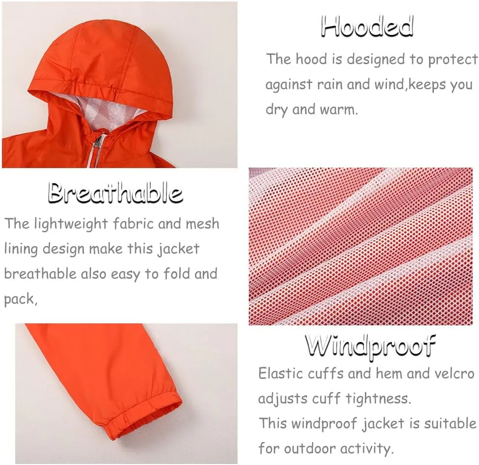 SNOW DREAMS Boys Waterproof Rain Jacket Windbreaker Lightweight Coat Kids Raincoat Outerwear