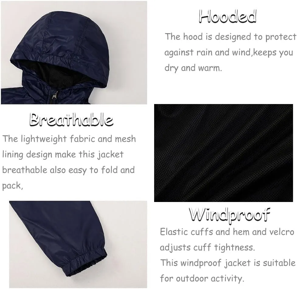 SNOW DREAMS Boys Waterproof Rain Jacket Windbreaker Lightweight Coat Kids Raincoat Outerwear