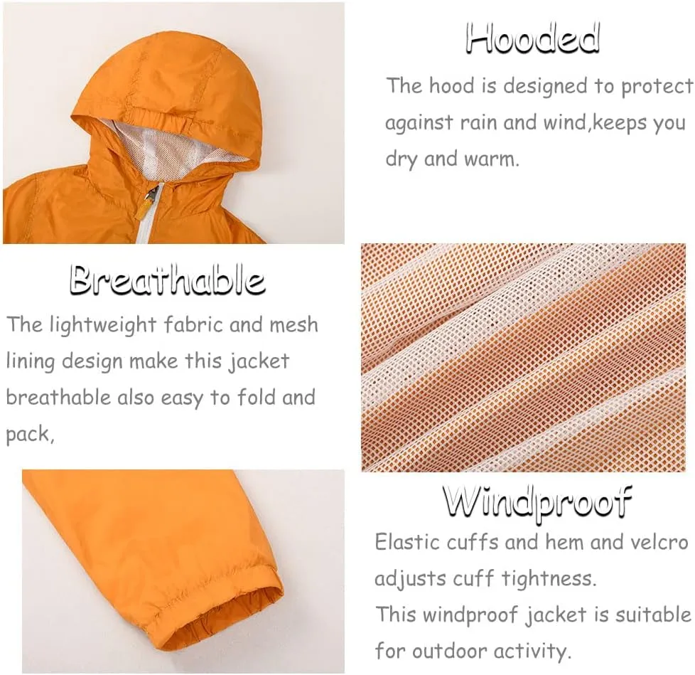 SNOW DREAMS Boys Waterproof Rain Jacket Windbreaker Lightweight Coat Kids Raincoat Outerwear