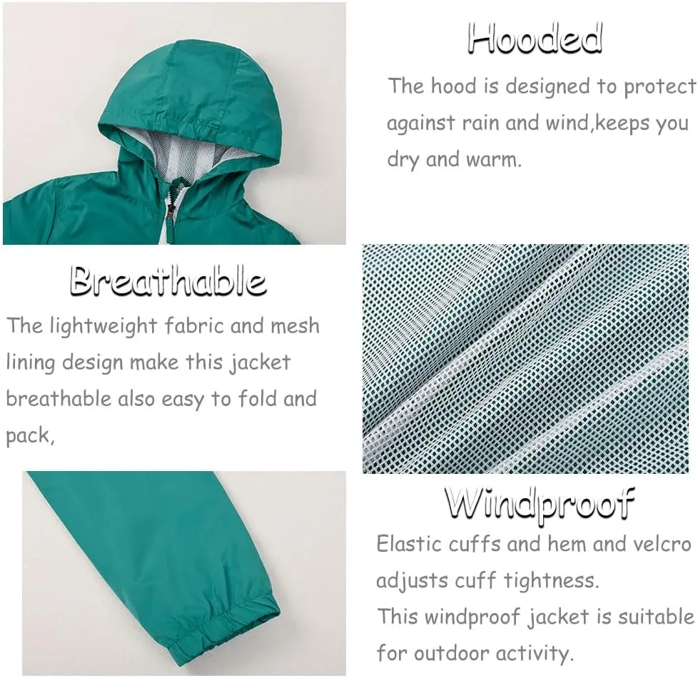 SNOW DREAMS Boys Waterproof Rain Jacket Windbreaker Lightweight Coat Kids Raincoat Outerwear