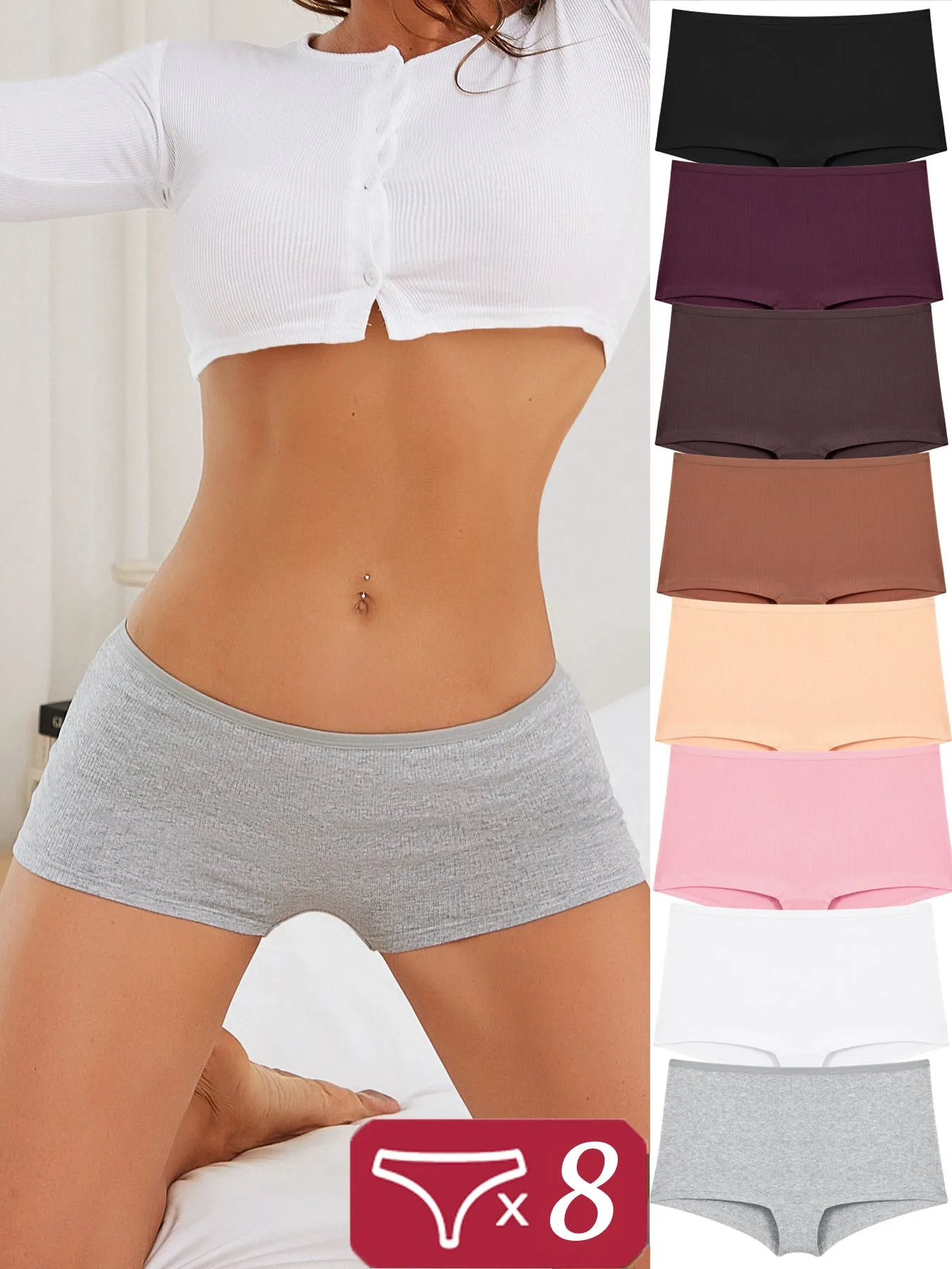 Soft Women's Solid Base Colors Boxer Briefs 8 Pieces