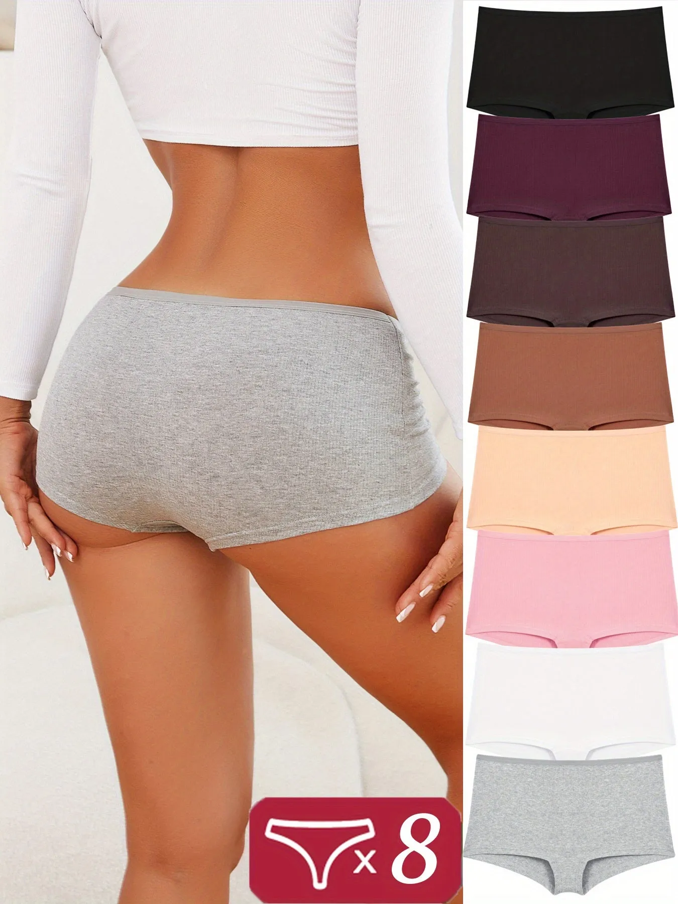 Soft Women's Solid Base Colors Boxer Briefs 8 Pieces