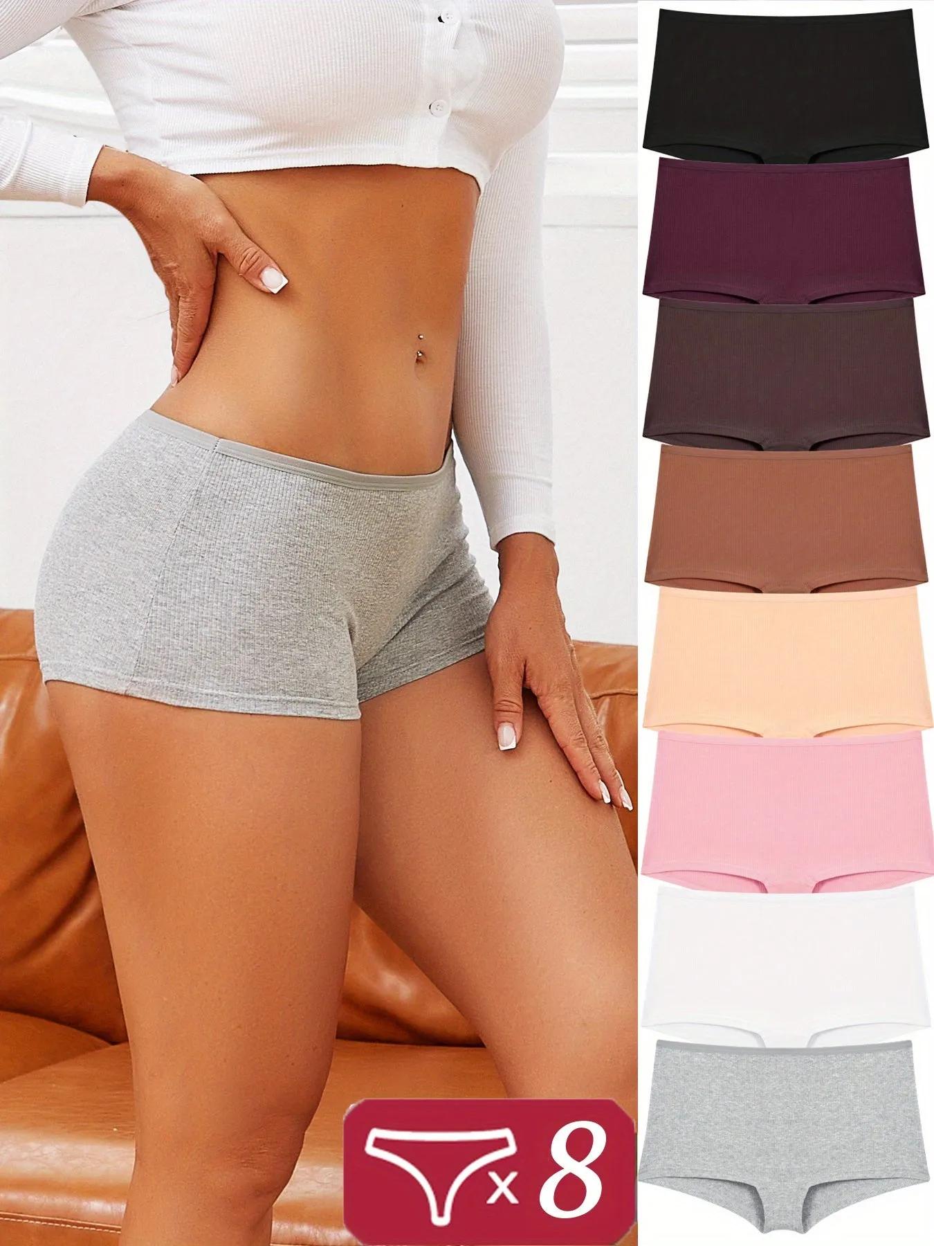 Soft Women's Solid Base Colors Boxer Briefs 8 Pieces