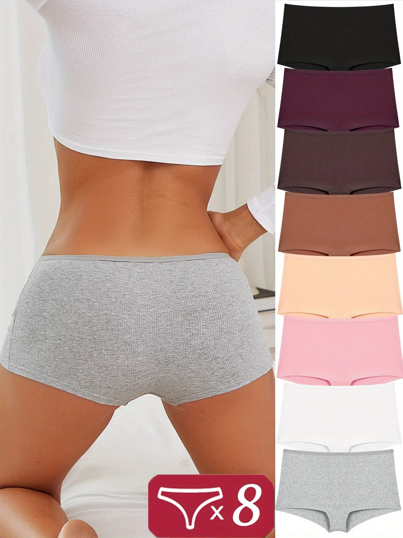 Soft Women's Solid Base Colors Boxer Briefs 8 Pieces