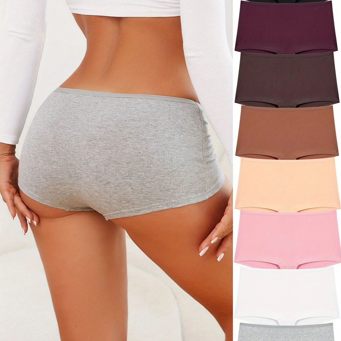 Soft Women's Solid Base Colors Boxer Briefs 8 Pieces