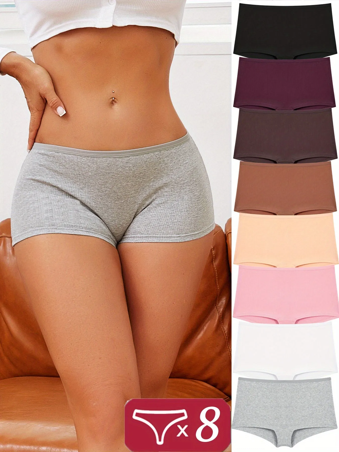 Soft Women's Solid Base Colors Boxer Briefs 8 Pieces