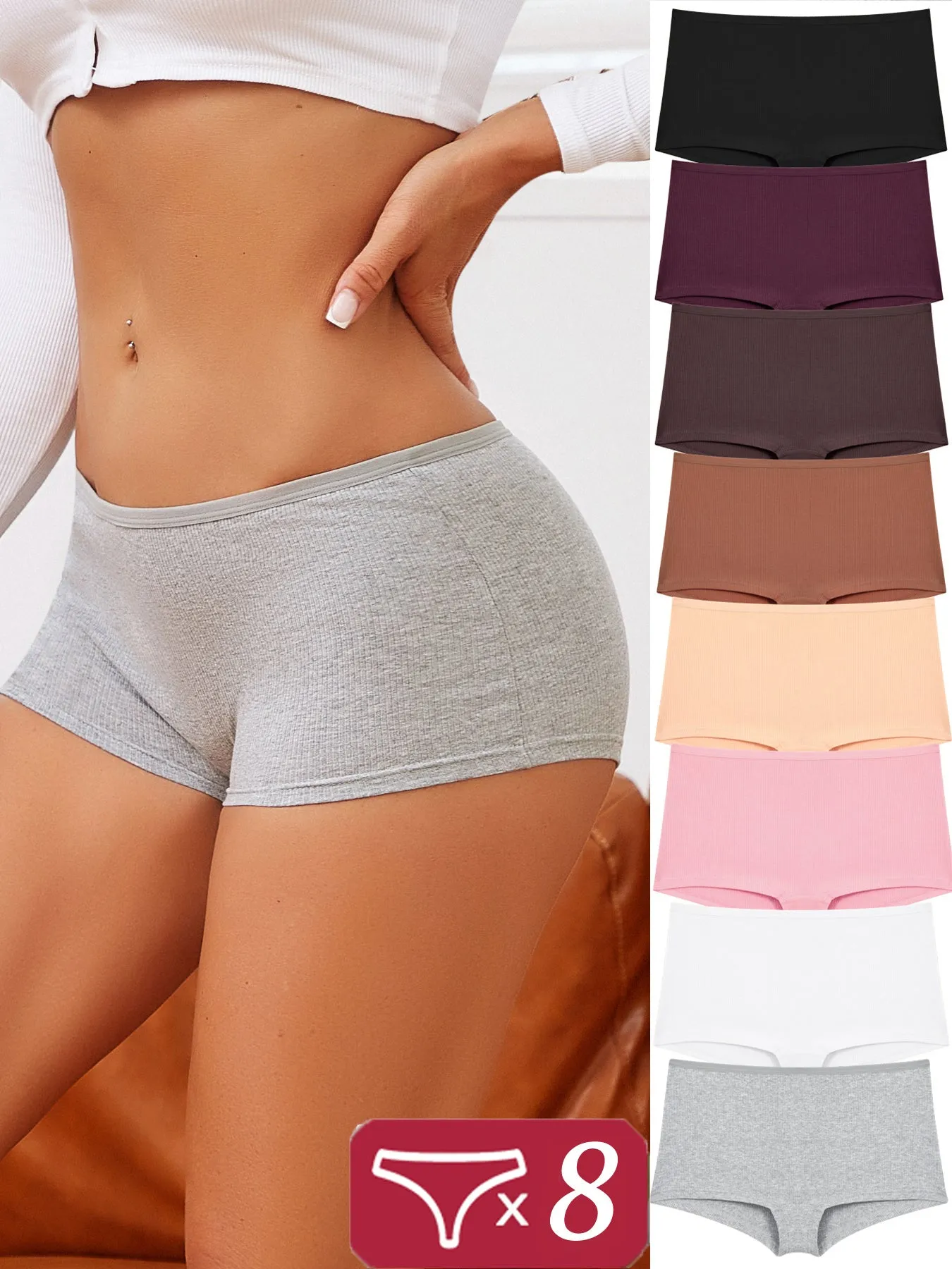 Soft Women's Solid Base Colors Boxer Briefs 8 Pieces