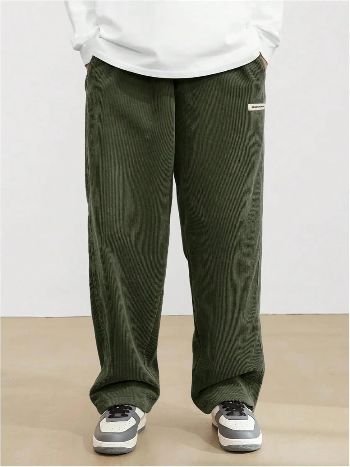SOLY HUX Men's Corduroy Pants Casual Drawstring Elastic Waist Straight Leg Sweatpants with Pockets
