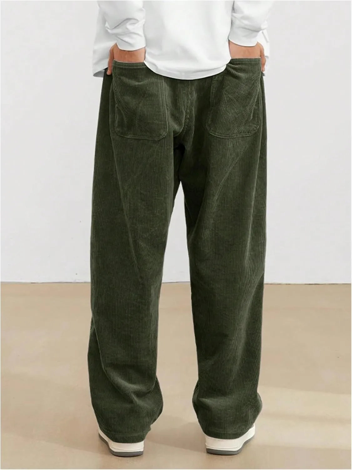 SOLY HUX Men's Corduroy Pants Casual Drawstring Elastic Waist Straight Leg Sweatpants with Pockets