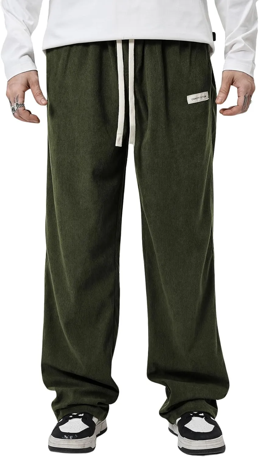 SOLY HUX Men's Corduroy Pants Casual Drawstring Elastic Waist Straight Leg Sweatpants with Pockets