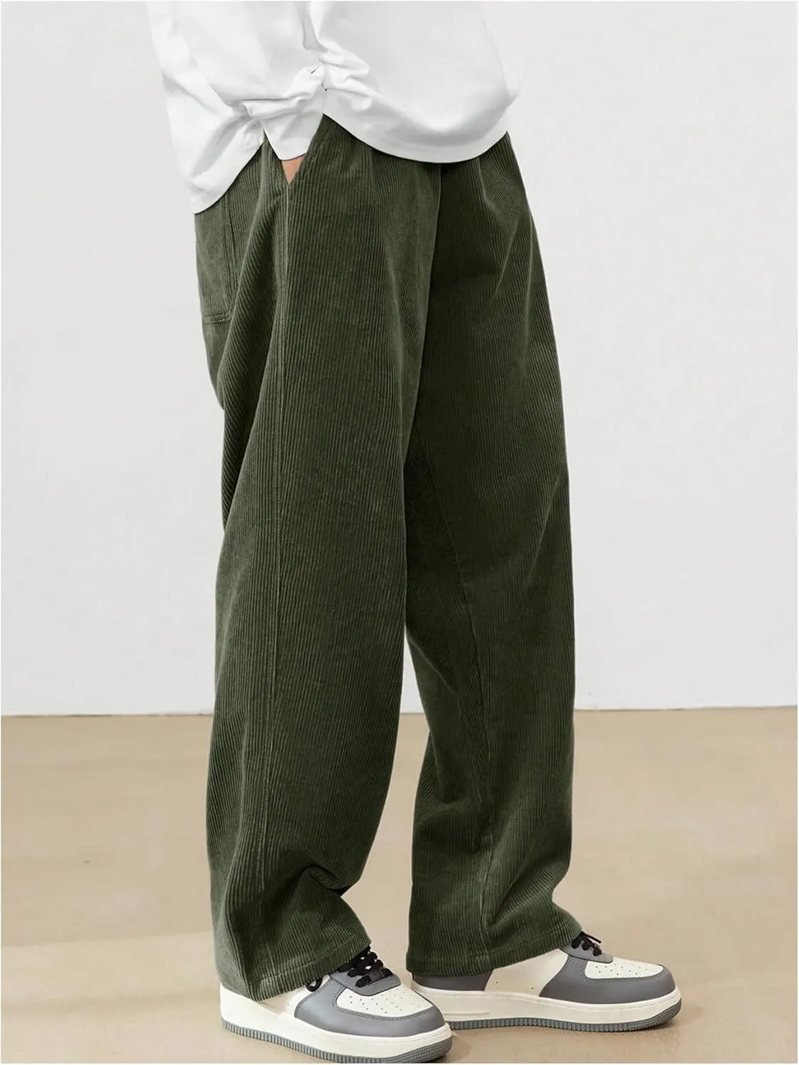 SOLY HUX Men's Corduroy Pants Casual Drawstring Elastic Waist Straight Leg Sweatpants with Pockets