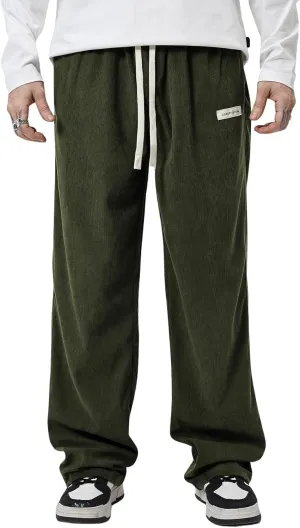 SOLY HUX Men's Corduroy Pants Casual Drawstring Elastic Waist Straight Leg Sweatpants with Pockets