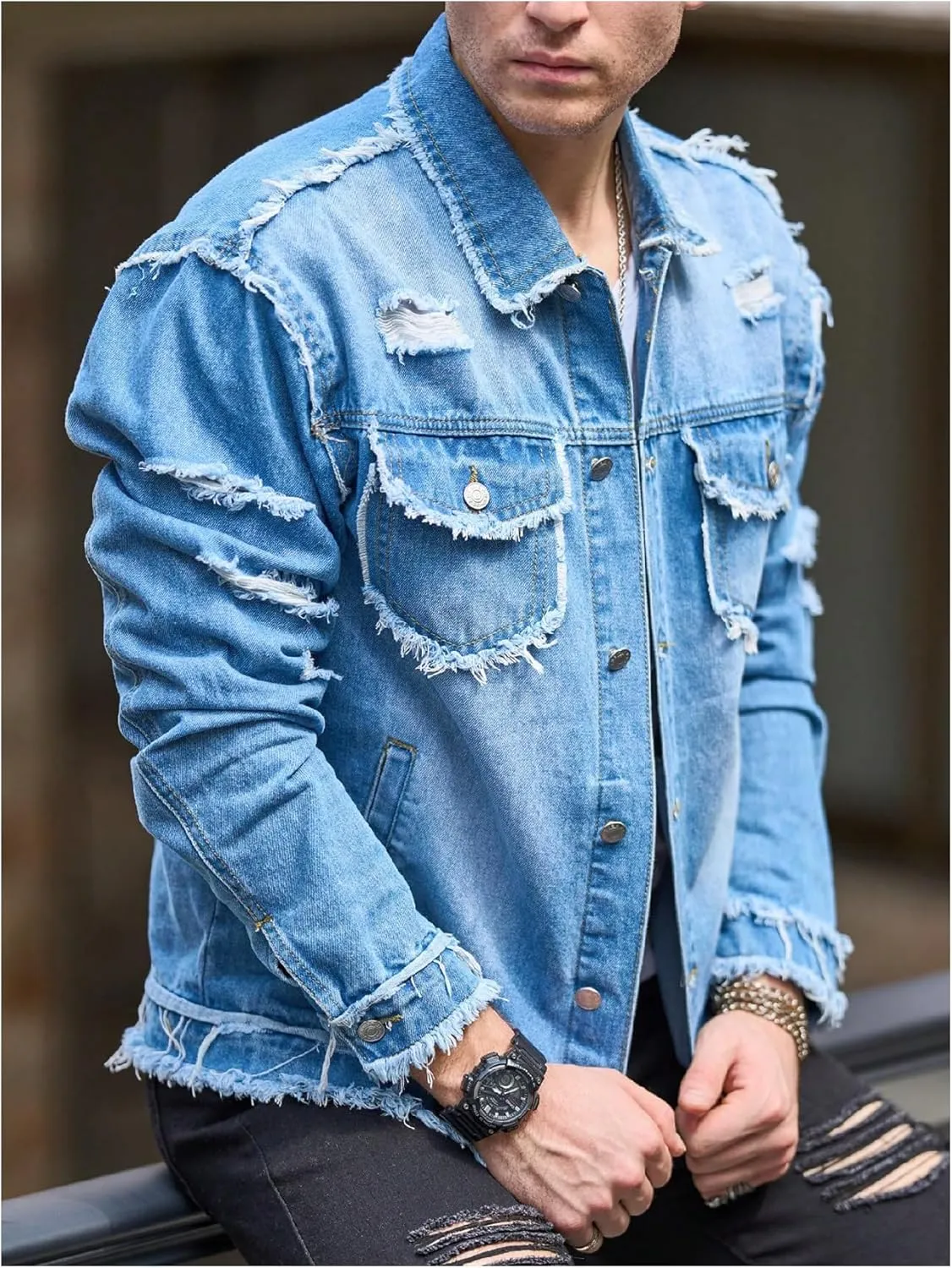 SOLY HUX Men's Denim Jacket Jean Jacket Men Vintage Trucker Jackets Coats Long Sleeve Casual Denim Outerwear
