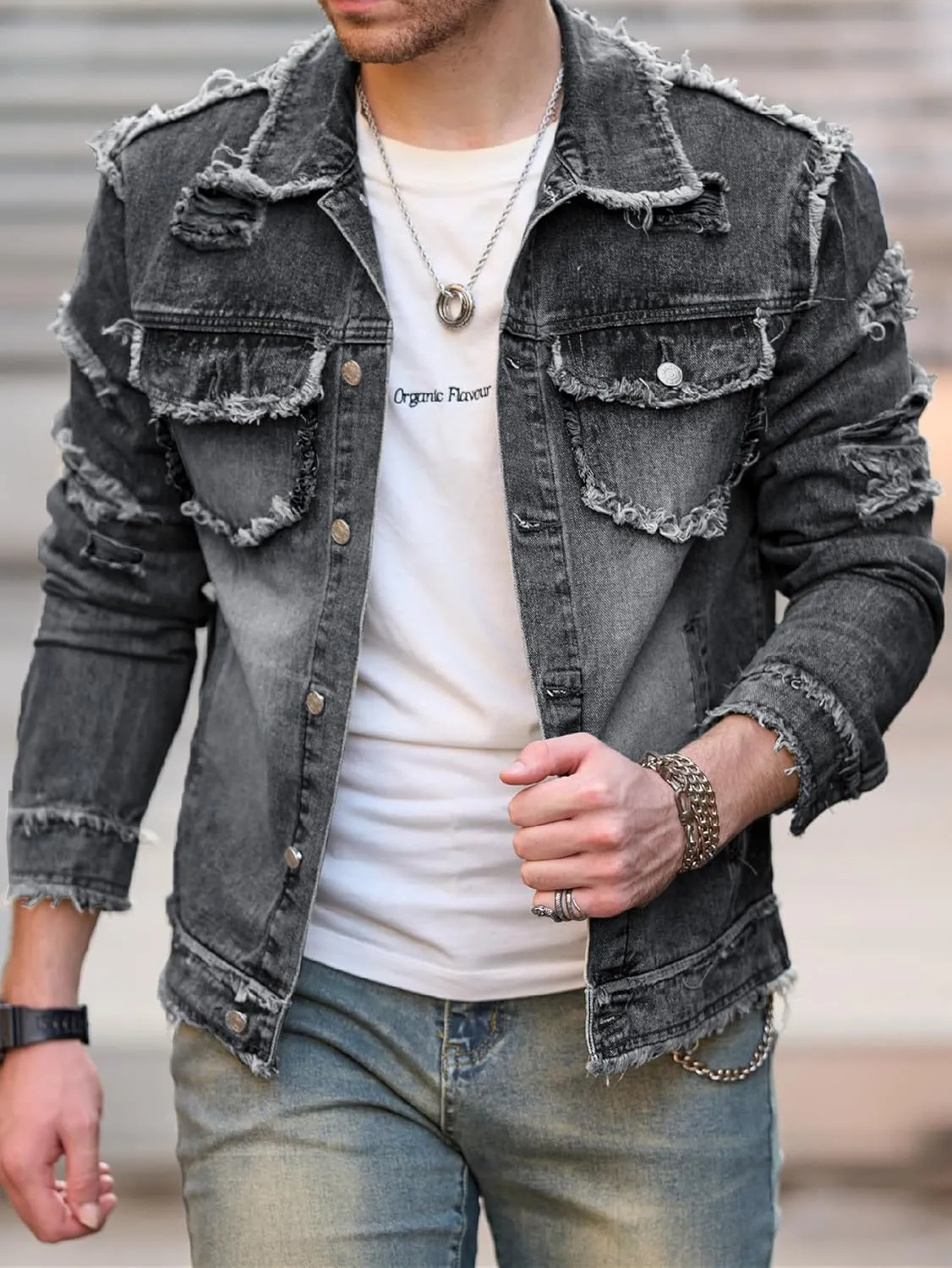 SOLY HUX Men's Denim Jacket Jean Jacket Men Vintage Trucker Jackets Coats Long Sleeve Casual Denim Outerwear