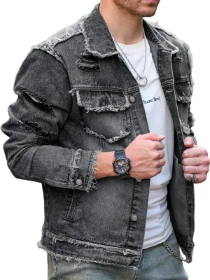SOLY HUX Men's Denim Jacket Jean Jacket Men Vintage Trucker Jackets Coats Long Sleeve Casual Denim Outerwear