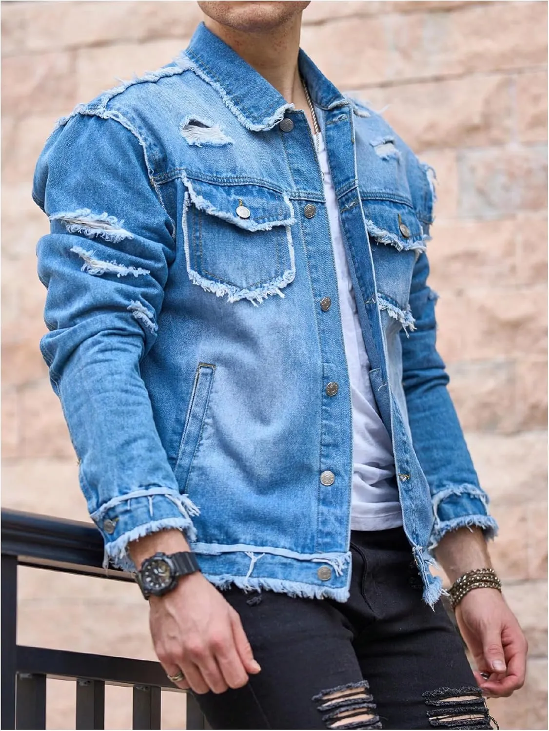 SOLY HUX Men's Denim Jacket Jean Jacket Men Vintage Trucker Jackets Coats Long Sleeve Casual Denim Outerwear