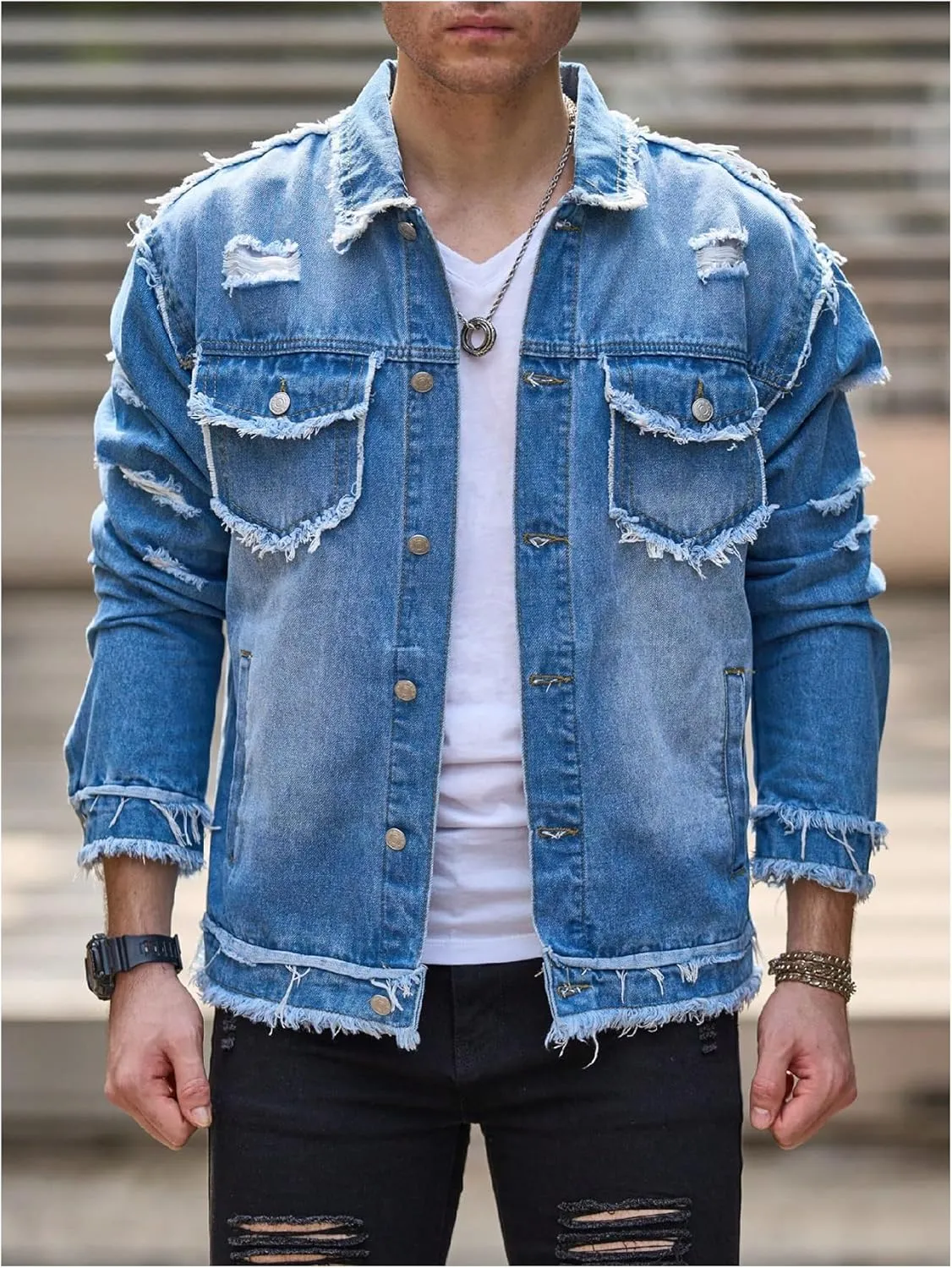 SOLY HUX Men's Denim Jacket Jean Jacket Men Vintage Trucker Jackets Coats Long Sleeve Casual Denim Outerwear