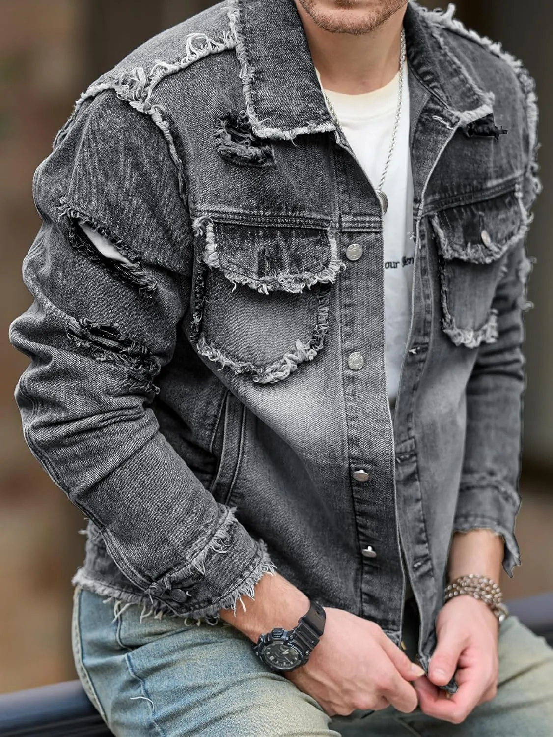 SOLY HUX Men's Denim Jacket Jean Jacket Men Vintage Trucker Jackets Coats Long Sleeve Casual Denim Outerwear