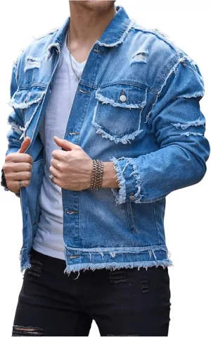 SOLY HUX Men's Denim Jacket Jean Jacket Men Vintage Trucker Jackets Coats Long Sleeve Casual Denim Outerwear