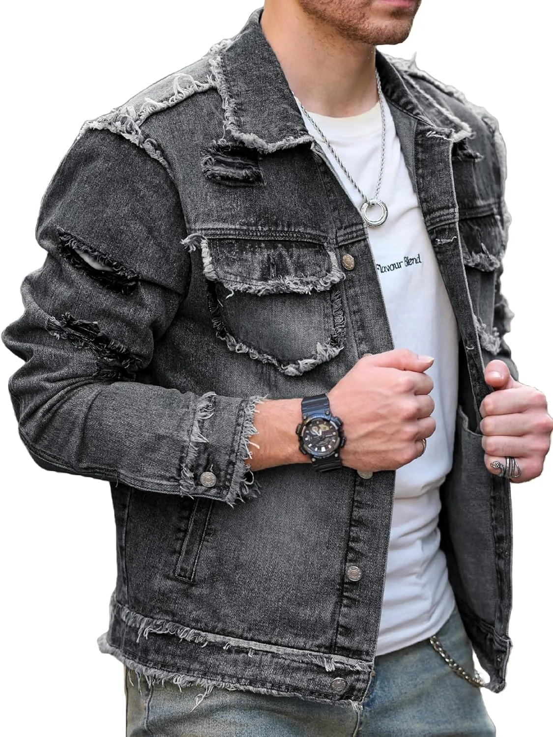 SOLY HUX Men's Denim Jacket Jean Jacket Men Vintage Trucker Jackets Coats Long Sleeve Casual Denim Outerwear