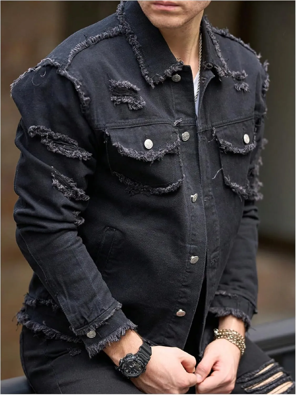 SOLY HUX Men's Denim Jacket Jean Jacket Men Vintage Trucker Jackets Coats Long Sleeve Casual Denim Outerwear