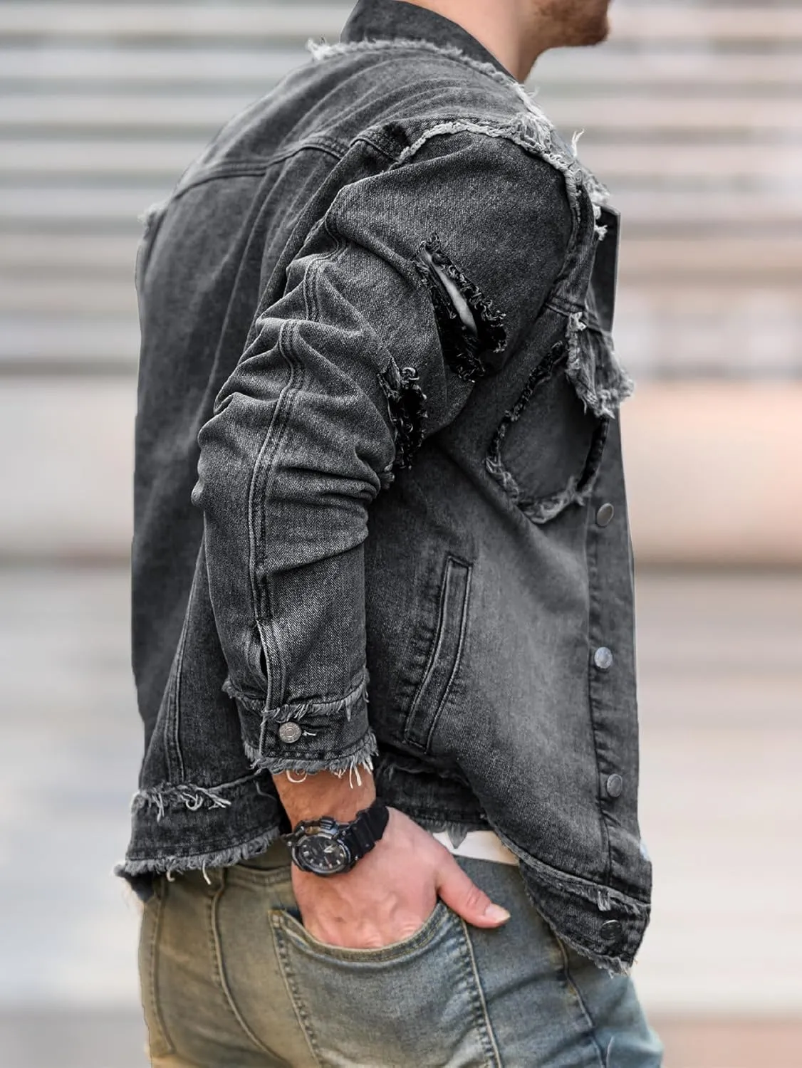 SOLY HUX Men's Denim Jacket Jean Jacket Men Vintage Trucker Jackets Coats Long Sleeve Casual Denim Outerwear