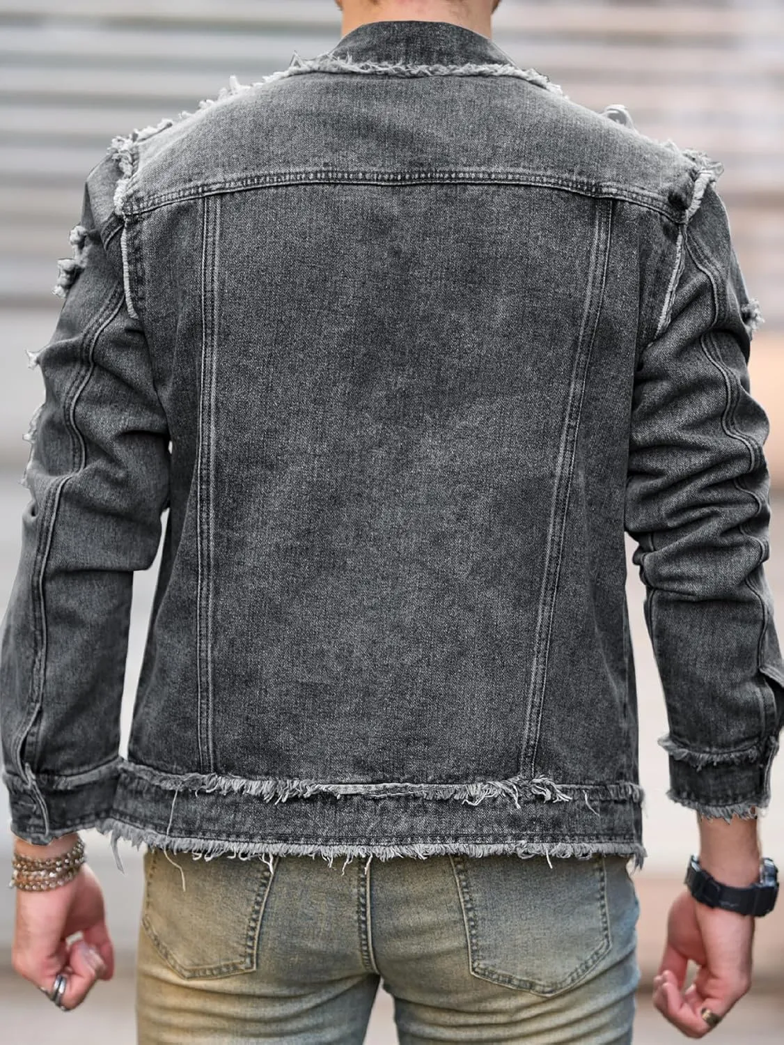 SOLY HUX Men's Denim Jacket Jean Jacket Men Vintage Trucker Jackets Coats Long Sleeve Casual Denim Outerwear