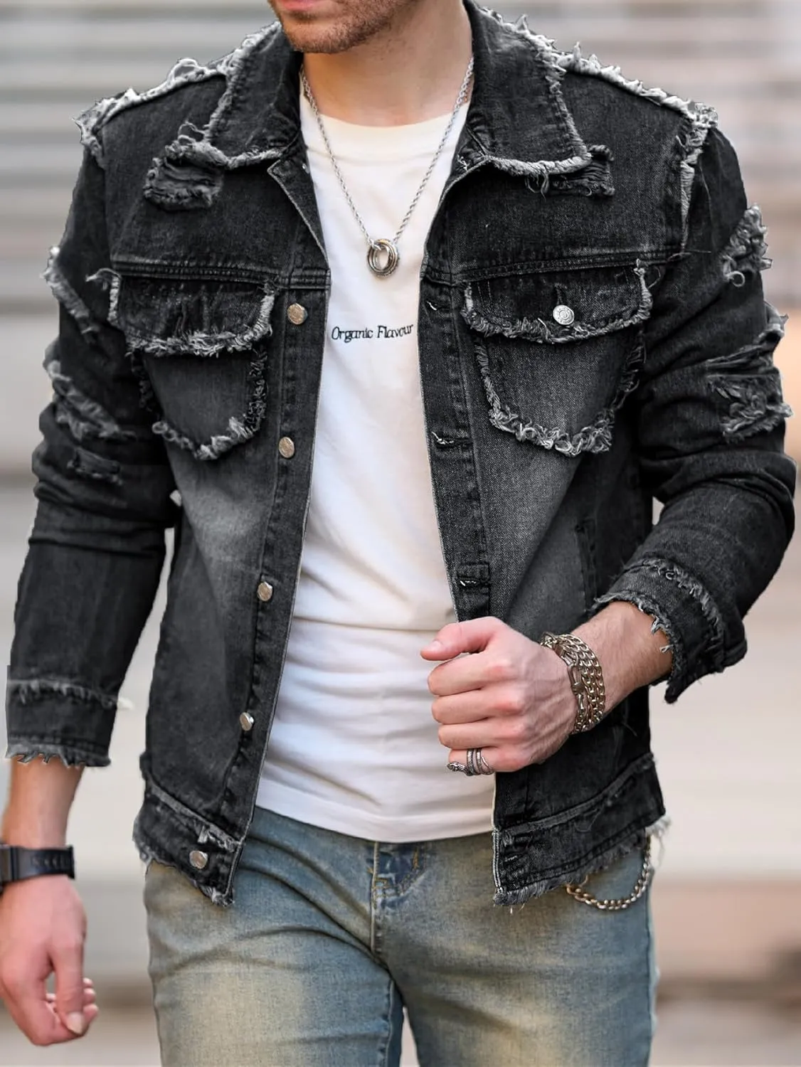 SOLY HUX Men's Denim Jacket Jean Jacket Men Vintage Trucker Jackets Coats Long Sleeve Casual Denim Outerwear