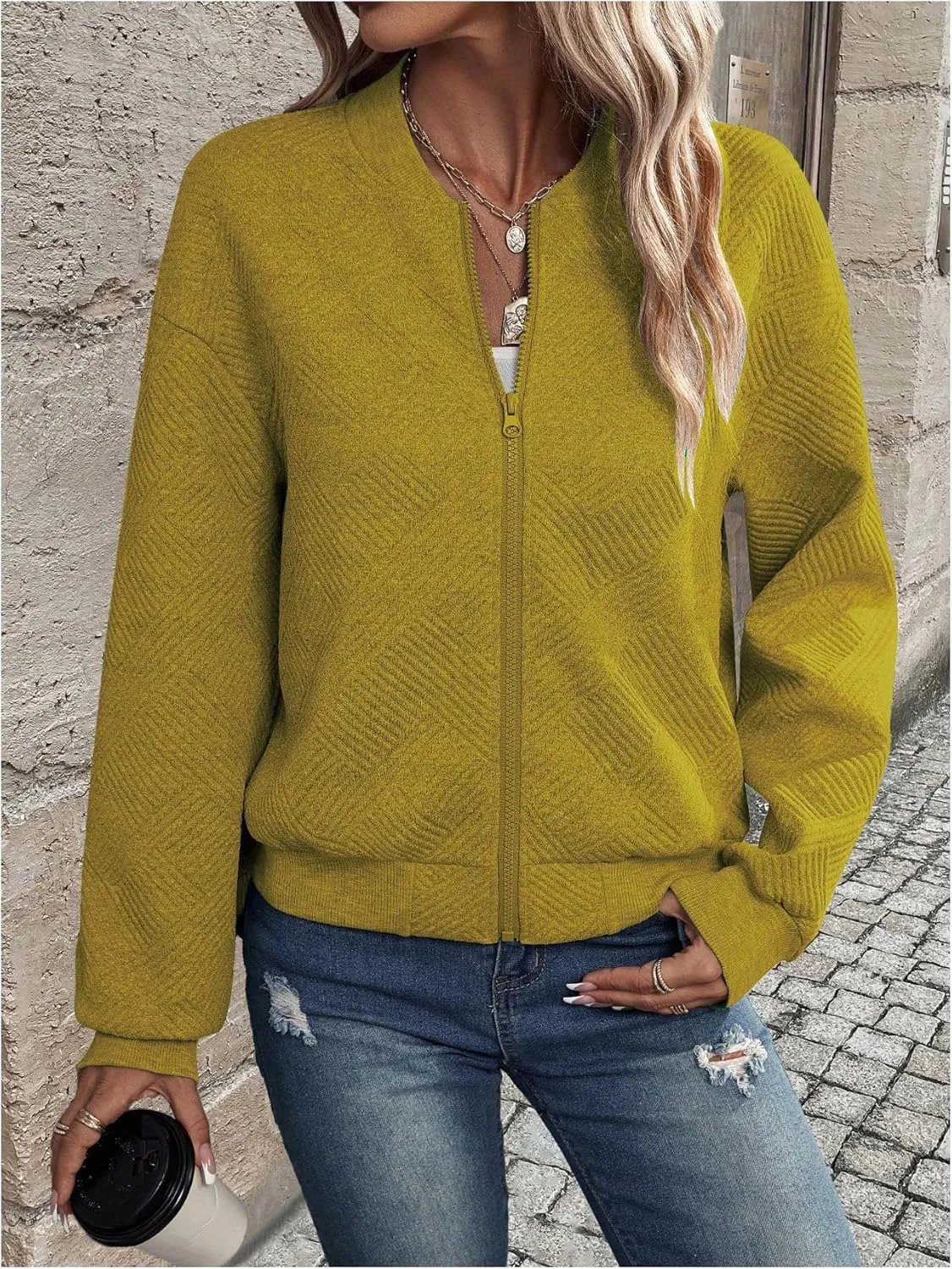 SOLY HUX Women's Bomber Jacket Fall Fashion Lightweight Zip Up Long Sleeve Casual Jacket