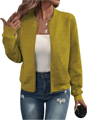 SOLY HUX Women's Bomber Jacket Fall Fashion Lightweight Zip Up Long Sleeve Casual Jacket
